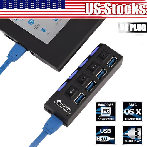 U.s. 4 Puertos Usb 3.0 Hub/switches + Cable Del Adaptador De 0