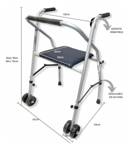 Romano Adjustable Folding Walker with Seat and Wheels 1