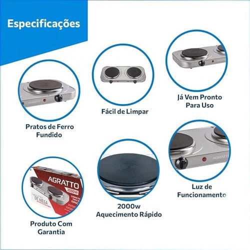 Fogão Elétrico Fama Ffg01 Inox 2 Bocas 2000w 1