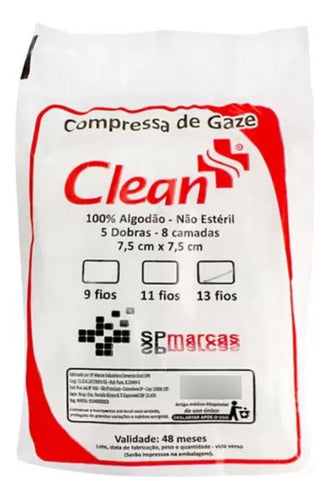 Compressa De Gaze 13 Fios 8 Camadas 7,5 X 7,5cm Clean 0