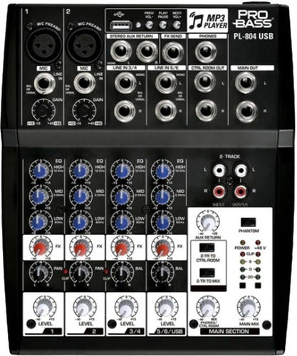 Pro Bass PL-804 USB Mixer 4 Channels Phantom MP3 0