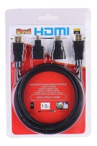 Generic HDMI to HDMI + Micro HDMI + Mini HDMI 3 in 1 Full HD Cable 1