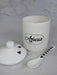 Poupee Deco White Ceramic Sugar Bowl with Lid and Spoon 6