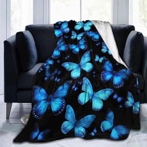 TOHTWAG Beautiful Butterfly Blanket with Blue Butterflies Soft Fleece Printed Blanket 0