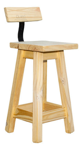 Queri Accesorios 2 High Stools with Backrest in Solid Pine Wood and Iron 1