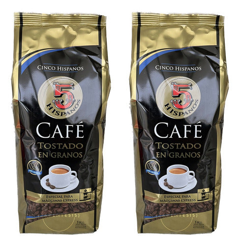 5 Hispanos Combo Café En Grano Tostado 2kg Expresso 5