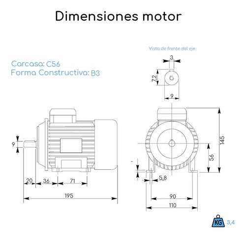 Motor Trifásico 0.12hp 1500rpm B3 Con Patas Uso Continuo 3