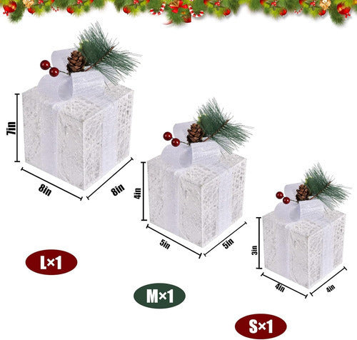 Bstge Adornos Decorativos Navideñas Cajas Blancas Iluminadas 4