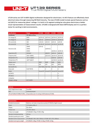 Uni-T Multímetro Tester Digital True Rms UT139A Emakers 6