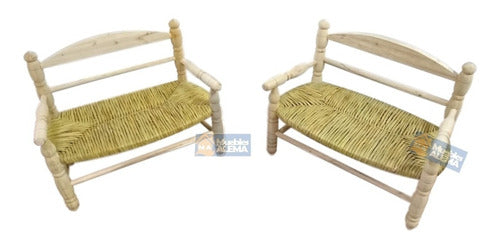Children's Double Seat Wicker Chair with Armrests 3