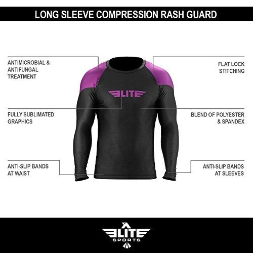 Elite Sports Full Long Sleeve Compression Rash Guard, Mma, Bjj, No Gi, Cross Training, Small, Purple 5