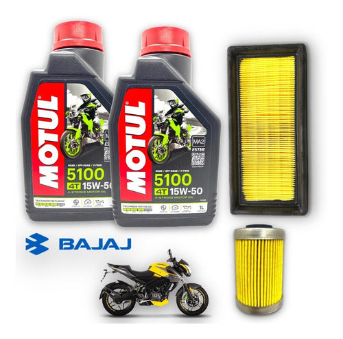 Bajaj Kit Filtros Bajaj Rouser 200 Ns + 2l Aceite Motul 5100 15w50 0