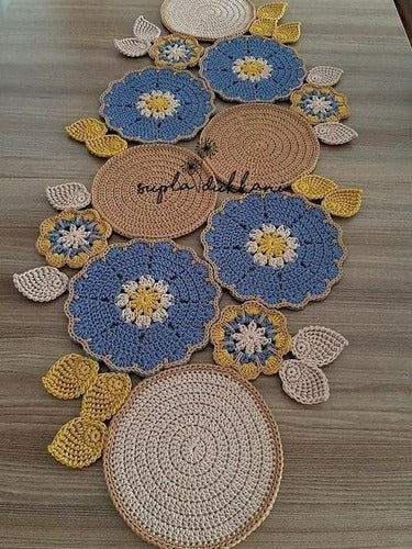 Artisan 2 Camino De Mesa Y Una Carpeta Mandala De 30cm Tejida 5