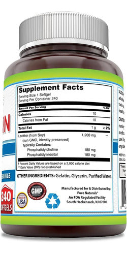 Pure Naturals Lecithin 240 Softgels - Supports Cellular Health 1