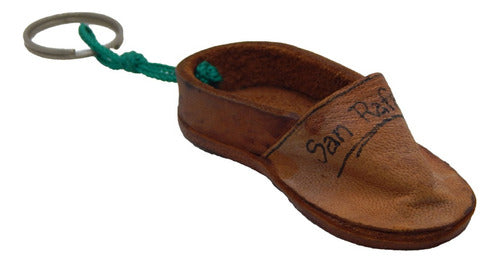 Vintage Sneaker Keychain, Brown Leather Espadrille Shape with San Rafael Logo 1