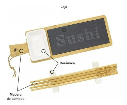 Bazar Sushi Set Bamboo and Ceramic with Chopsticks 28 x 9 cm H 1