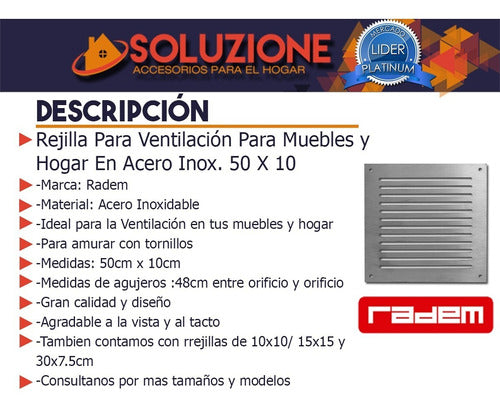 Radem Rejillas Para Ventilación Muebles, Hogar Acero Inox. 50 X 10 2