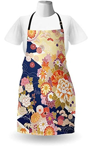 Ambesonne Traditional Japanese Kimono Apron with Ethnic Floral Patterns 1