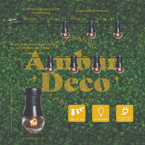 Ambar Deco 15 Meters Outdoor String Lights with Vintage Retro Bulbs 1