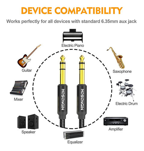 Hosongin 1/4 Pulgada Trs Cable De Instrumentos 6.6ft 2-pack 2