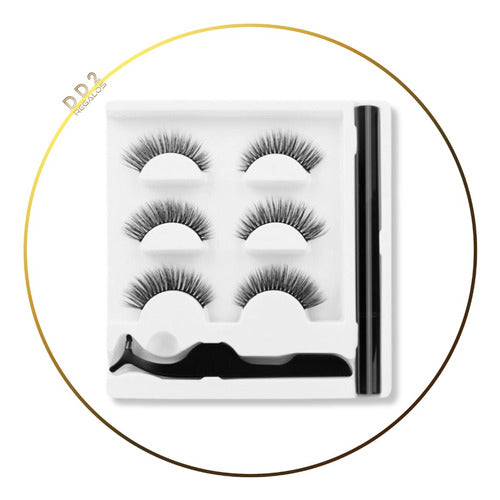 3 Pairs Magnetic Eyelashes + Eyeliner with Magnetic Applicator 0