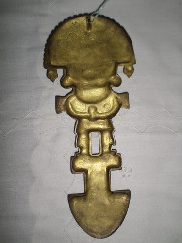 Antiguo Adorno De Bronce Totem Tupo Peruano 27 Cm Alto 2