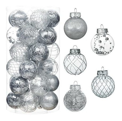 Shatterproof Clear Christmas Ball Ornaments 6cm Silver Decor Set of 30 0