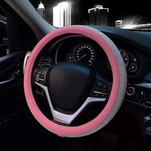 Oregon Steering Wheel Cover 38cm Silver Gloss with Pink 4