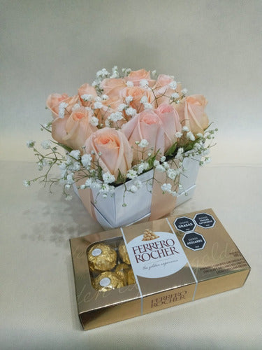 Floreria Express Ramo 12 Rosas Cubo Con Bombones Ferrero Rocher X 8 0