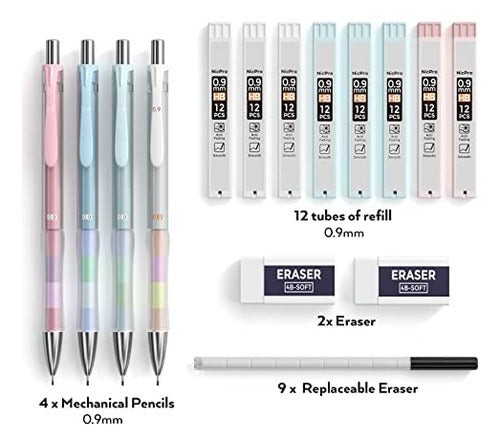 Nicpro Pastel Color Mechanical Pencil Set 0.9mm with 8 Refills 4