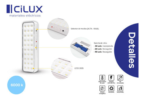 Emergency Light 60 LEDs Lithium Battery 220V 6W 1