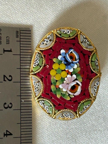 Antique Italian Micromosaic Gemstone Brooch 5