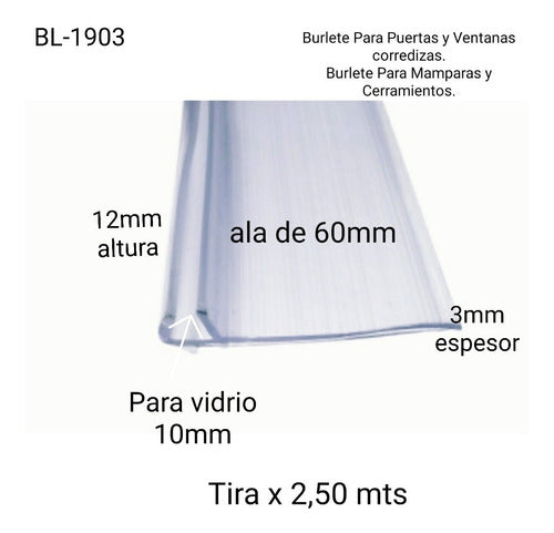 Burlete Puertas Y Ventanas Corredizas 10mm-ala 60mm(2.5mts) 1