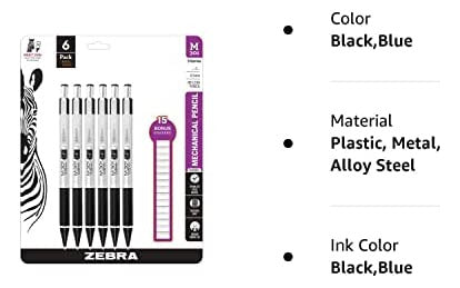 Zebra M-301 Mechanical Pencil Stainless Steel, Tip Size 0.5 7