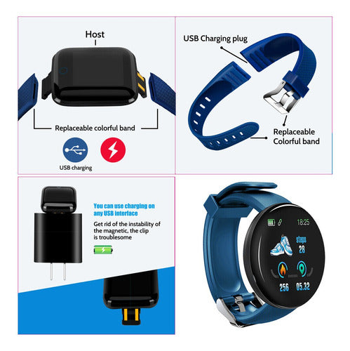 Smartwatch Intelligent D18 Blue Premium Digital 3