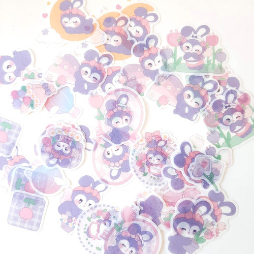 Set De 45 Stickers Washi Kawaii Lubbie Conejito Violeta 4