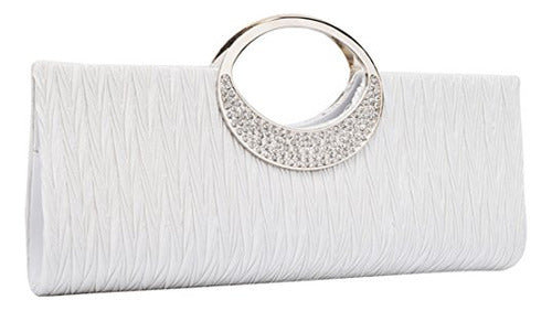 Elegante Cartera Blanca De Noche Con Cristales 0