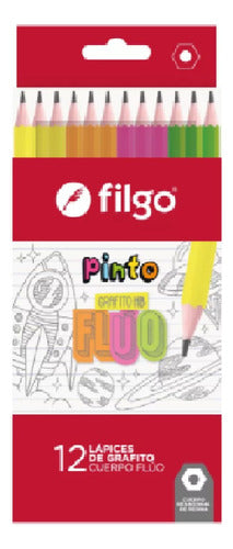 Filgo Lapices De Grafito Negro Hb Cuerpo Fluo X12 Unidades 0