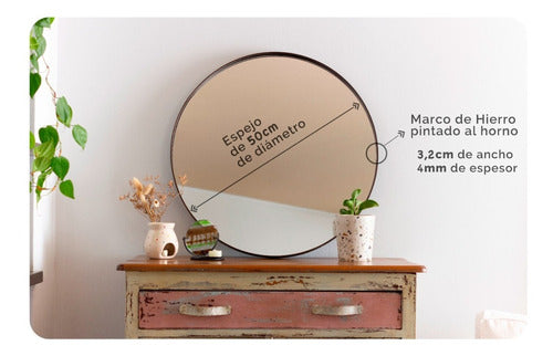 Round Mirror with Black Iron Frame 50cm 2