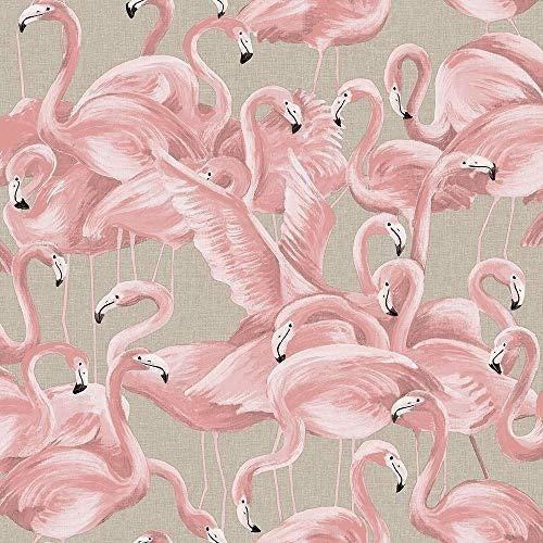 Tempaper Vinyl Decorative Peel and Stick Wallpaper /roll 0.52x5m/ Pink Flamingos - Gray 0