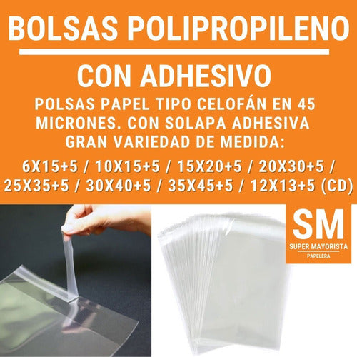 SuperMayorista PAPELERA Bolsas Polipropileno C/ Adhesivo 35x45+5 Celofan Transp X100 3