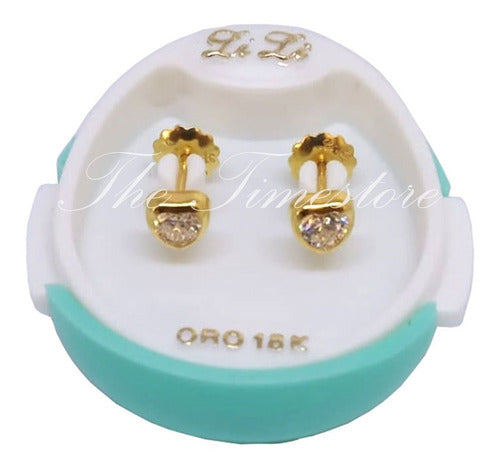 Lili Gold 18k Threaded Nut Earrings Heart Cubic 4mm Li-827 1