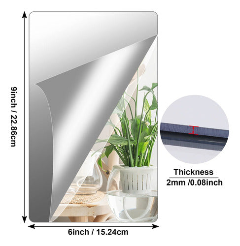 Junebrushs Self Adhesive Acrylic Mirror, Mirror Tiles, Flexible Plastic Mirror Sheets Wall Stickers, 4 Pack (6 X 9 Inch) 1