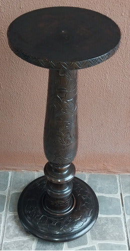 Antiguo Pedestal De Madera De Cedro Columna Tallada Bella 1