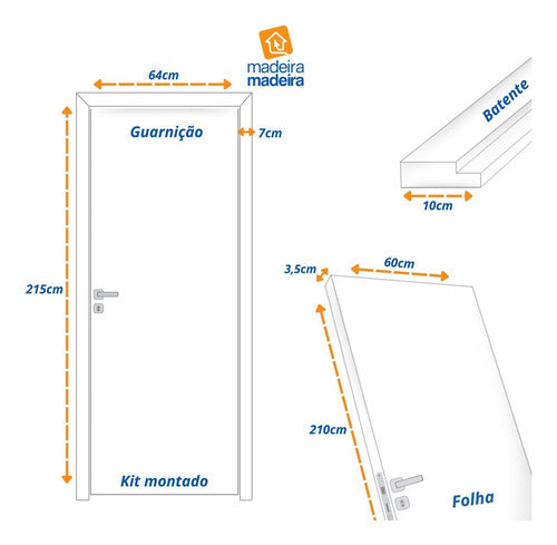 Kit Porta De Madeira Lisa 215x64cm Batente 10cm Mdf Cg 3