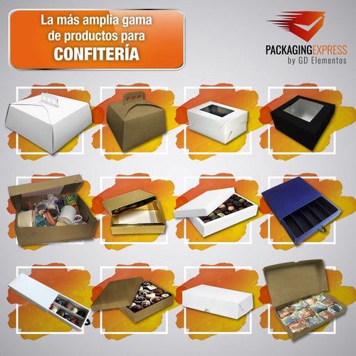 Packaging Express Cajas Para Tortas Postres Bandeja + Tapa 26x26x12 Blanca X25 5