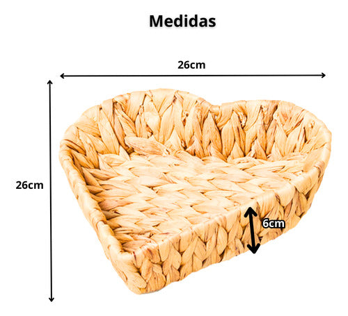 3 Bandeja Coração Fibra Natural Decorar Mesa Café Cozinha 1