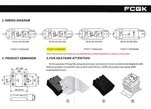 FCGK Solid State Relay 40A DC 5 to 220 VDC 5