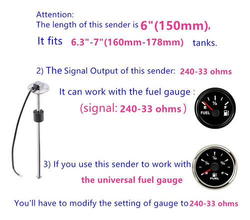 AODITECK Fuel Level Gauge 6 PuLG Sensor for Boat Tank N 4