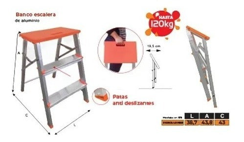 Folding Aluminum Step Stool Bench - 3 Steps - 120kg Capacity 3